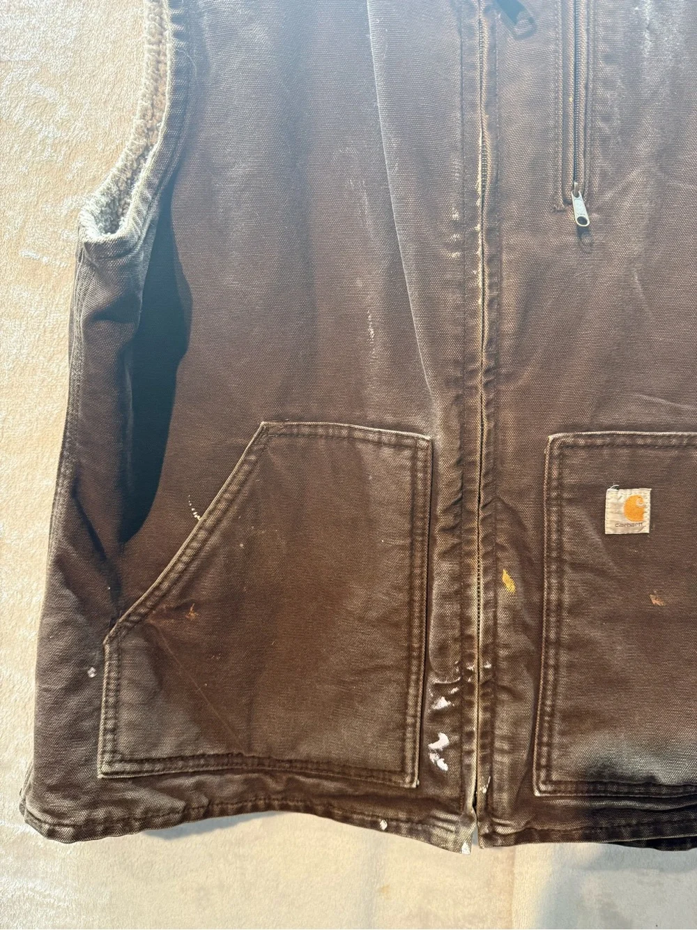 Carhartt Brown Canvas Sherpa Lined Vest